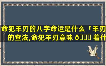 命犯羊刃的八字命运是什么「羊刃的查法,命犯羊刃意味 🐎 着什么」